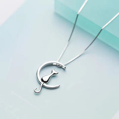 Sterling Silver Cat Charm Pendant Necklaces for Women