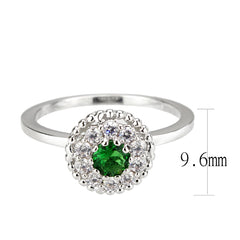 1604 - Rhodium Brass Ring with Synthetic in Emerald