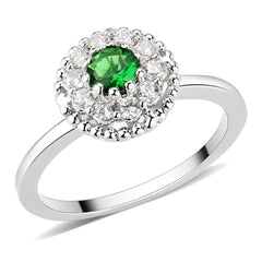 1604 - Rhodium Brass Ring with Synthetic in Emerald