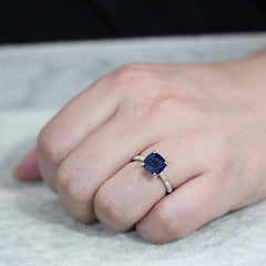 1612 - Rhodium Brass Ring with Semi-Precious in London Blue