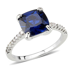 1612 - Rhodium Brass Ring with Semi-Precious in London Blue