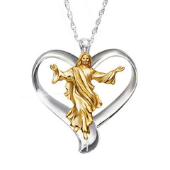 Heart Jesus Necklaces Gold and Silver Two-tone Clear Round Zirconia Alloy Pendant