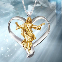 Heart Jesus Necklaces Gold and Silver Two-tone Clear Round Zirconia Alloy Pendant