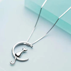 Sterling Silver Cat Charm Pendant Necklaces for Women