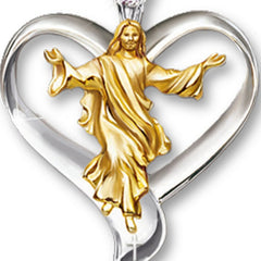 Heart Jesus Necklaces Gold and Silver Two-tone Clear Round Zirconia Alloy Pendant