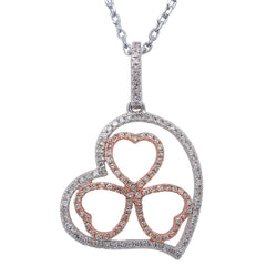 .19ct Diamond Pave Set Clover Heart Pendant 14kt White & Yellow Gold 18