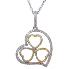 .19ct Diamond Pave Set Clover Heart Pendant 14kt White & Yellow Gold 18