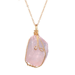 Handmade Wire Wrap Natural Quartz Stone Pendant Necklaces