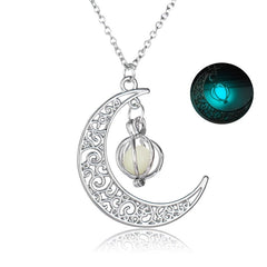 2pcs Luxury Glow In The Dark necklaces Luminous Moon and Pumpkin pendant