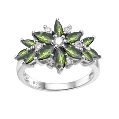 Natural Multicolor Tourmaline Flower Ring Sterling Silver Gemstone Rings