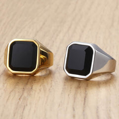 Mens Ring Smooth Black CZ 316L Stainless Steel Signet Rings