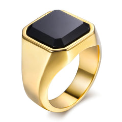 Mens Ring Smooth Black CZ 316L Stainless Steel Signet Rings