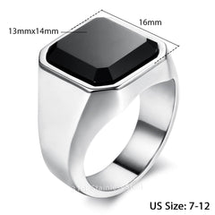 Mens Ring Smooth Black CZ 316L Stainless Steel Signet Rings