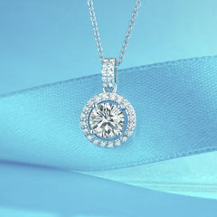 1.0Ct D Color Twinkle Stone Moissanite Diamond Round Pendant Necklace