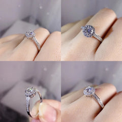 Halo Moissanite Engagement Rings 925 Sterling Silver 0.5Ct VVS1 Moissanite Diamond Ring