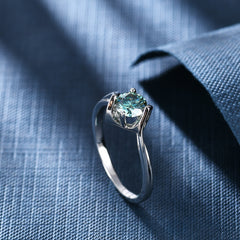 1.0Ct Round Modern Bypass Green Moissanite Engagement Ring