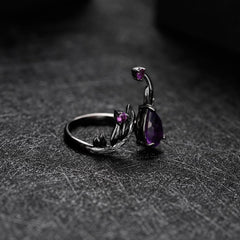 1.43Ct Natural Amethyst Gemstone Rings 925 Sterling Silver Handmade Adjustable Angel's Wing Ring Bijoux