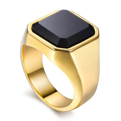 Mens Ring Smooth Black CZ 316L Stainless Steel Signet Rings