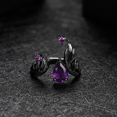 1.43Ct Natural Amethyst Gemstone Rings 925 Sterling Silver Handmade Adjustable Angel's Wing Ring Bijoux