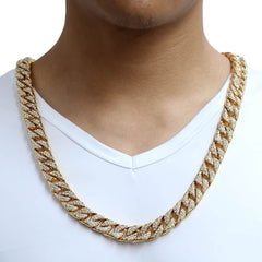 14mm Men's Necklace Cuban Gold Necklace Paved Rhinestones