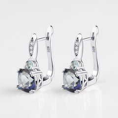 4.44Ct Natural Iolite Blue Mystic Quartz Sky Blue Topaz Clip Earrings 925 Sterling Silver