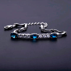 Natural London Blue Topaz  Bracelet 925 Sterling Silver