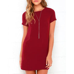 Women's O-neck solid color mini dress