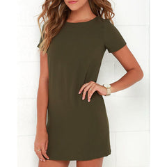 Women's O-neck solid color mini dress