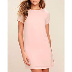 Women's O-neck solid color mini dress