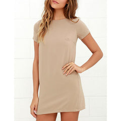 Women's O-neck solid color mini dress