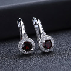 3.15Ct Natural Red Garnet Earrings Ring Set 925 Sterling Silver Jewelry Set