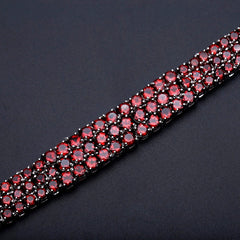 30.80Ct Natural Red Garnet Gemstone Bracelet Genuine 925 Sterling Silver Bracelets