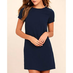 Women's O-neck solid color mini dress