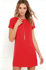 Women's O-neck solid color mini dress