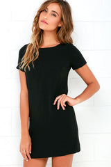 Women's O-neck solid color mini dress