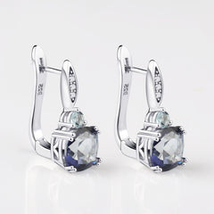 4.44Ct Natural Iolite Blue Mystic Quartz Sky Blue Topaz Clip Earrings 925 Sterling Silver