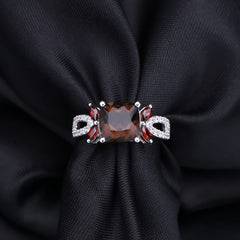 Sterling Silver Natural Smoky Quartz Garnet Rings & Clip Earrings Set