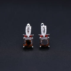 Sterling Silver Natural Smoky Quartz Garnet Rings & Clip Earrings Set