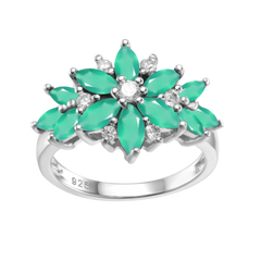 Natural Multicolor Tourmaline Flower Ring Sterling Silver Gemstone Rings