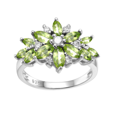 Natural Multicolor Tourmaline Flower Ring Sterling Silver Gemstone Rings