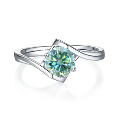 1.0Ct Round Modern Bypass Green Moissanite Engagement Ring