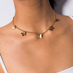 Gold Chain Butterfly Pendant Choker Necklace