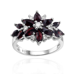 Natural Multicolor Tourmaline Flower Ring Sterling Silver Gemstone Rings