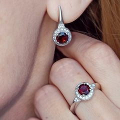 3.15Ct Natural Red Garnet Earrings Ring Set 925 Sterling Silver Jewelry Set