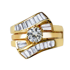 1373 - Sterling Silver 925 ring set with gold plating in CUBIC ZIRCONIA ships in one 5Wy