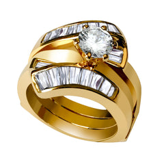 1373 - Sterling Silver 925 ring set with gold plating in CUBIC ZIRCONIA ships in one 5Wy