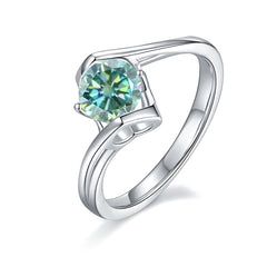 1.0Ct Round Modern Bypass Green Moissanite Engagement Ring