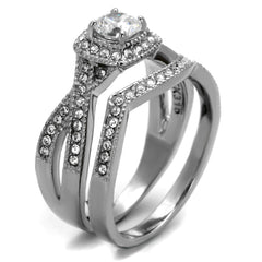 2296 - High polished (no plating) Stainless Steel Ring with CUBIC ZIRCONIA  in Clear