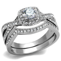 2296 - High polished (no plating) Stainless Steel Ring with CUBIC ZIRCONIA  in Clear