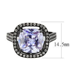 3734 IP Black Stainless Steel Ring with CUBIC ZIRCONIA in Light Amethyst